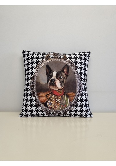 Kral Boston Terrier Köpek Kaz Ayağı Desen Kırlent Kılıfı Renkli