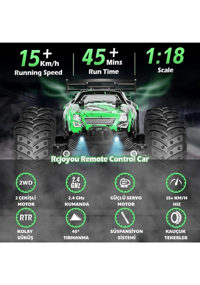 1:18 Off Road 2.4 Ghz Uzaktan Kumandalı Şarjlı Led Işıklı Drift Atan 15 Km/s Hızında Hediyelik Oyunc
