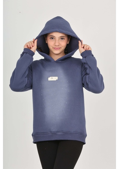 Toontoy Kız Çocuk Taş Dizaynlı Sweatshırt İndigo