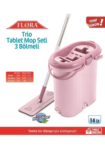 Omnisoft FLR F404 Trio Tablet Mikrofiber Mop Seti 3 Bölmeli