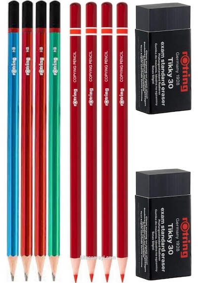 Rotring Kurşun Ve Kırmızı Kalem Seti , Silgili Set 4+4 +2 Silgi Hb Mercanlı Çok Renkli
