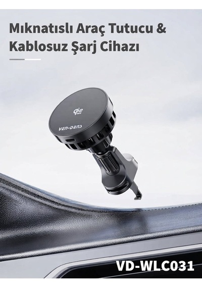 Ven-dens Vd-wlc031 Qi2 25 W Manyetik Kablosuz Şarjlı Araç Telefon Tutucu, Magsafe Uyumlu, Soğutma Fanlı, 360 Döner, Siyah