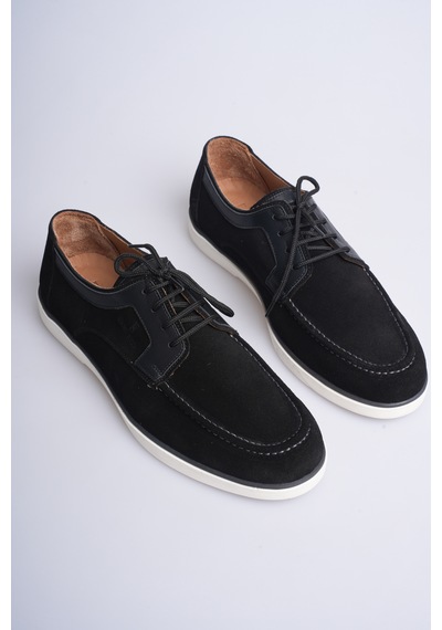 Fame Step Hakiki Deri Erkek Loafer Ayakkabı Casual Süet Günlük Rahat Bağcıklı Model Ravenna siyah