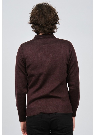 Çizgi Triko Erkek Cep Detaylı Polo Yaka Desenli Kazak 42544216 Bo Bordo