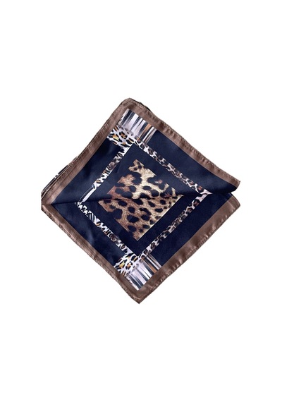 Saten Bandana Saten Fular Saten Çanta Aksesuarı Özel Desen Bandana 45x50 Cm Beyaz - Haki