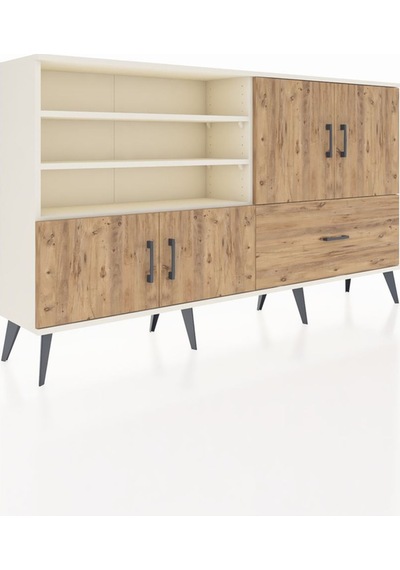Arges Konsol 5 Raflı Tek Çekmeceli 4 Kapaklı 176x30x99 Aytaşı-çam Aytaşı-çam