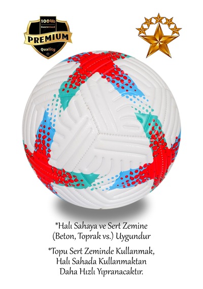 Alastor Profesyonel Futbol Topu 3'lü Set Dikişli Futbol Topu Sert Zemin H Beyaz - Mavi - Kırmızı
