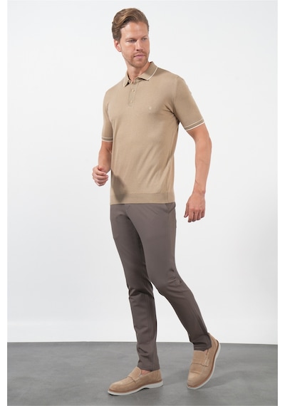 İmza Bej Polo Yaka Kısa Kol Örme Comfort Fit %100 Pamuk Kazak 1012260151