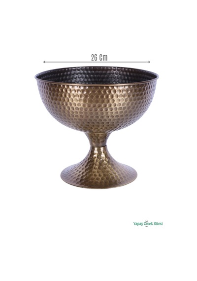 Yapay Çiçek Sitesi Metal Dekoratif Darbeli Vazo 22 Cm Bronz