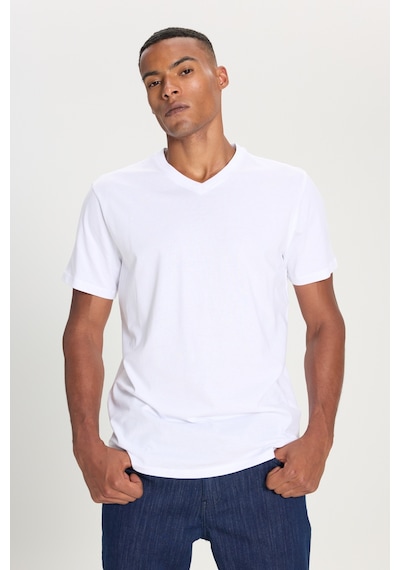 Ac&Co / Altınyıldız Classics Slim Fit Dar Kesim V Yaka Pamuklu Erkek Tişört Beyaz
