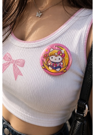 Sailor Moon 58mm 6'lı Rozet Seti Anime Usagi Luna Çanta Mont Ceket Rozeti Çok Renkli