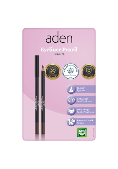 Aden Eyeliner Pencil Waterproof - Suya Dayanıklı Eyeliner Kalem 03 Granite Gri Diğer