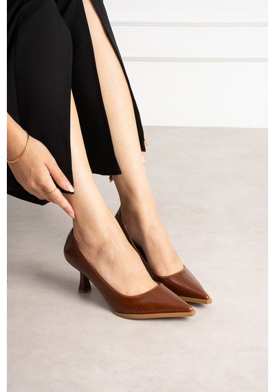 Dabab Shoes Nılay Kadın Taba Kroko Rugan Sivri Burun 7 Cm İnce Topuklu Stiletto Ayakkabı