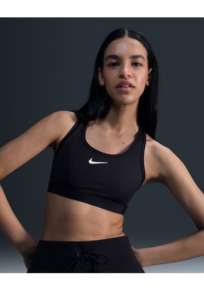Nike Swoosh Dx6821-010 Orta Destekli Pedli Kadın Spor Sütyeni - Siyah