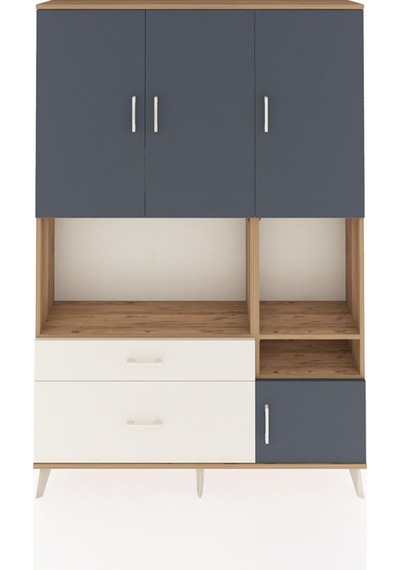 Arges Dolap 7 Raflı 2 Çekmeceli 4 Kapaklı 132x30x195 Çam-antr... Çam