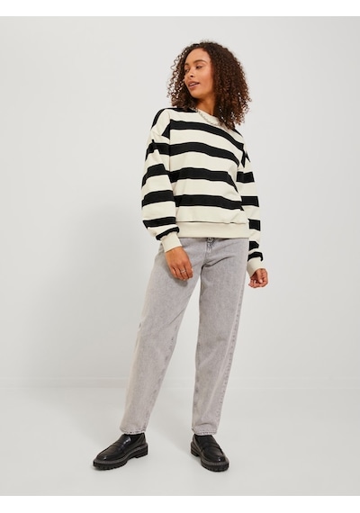 Jack & Jones Jjxx Rahat Kesim Çizgili Siyah - Ekru Kadın Sweat 12243288 001