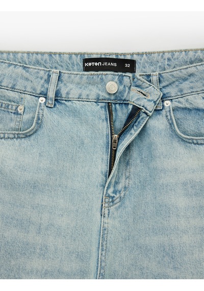 Koton Normal Bel Pamuklu Pis Paça Straight Fit Bermuda Jean Şort Orta İndigo 6sam40376nd