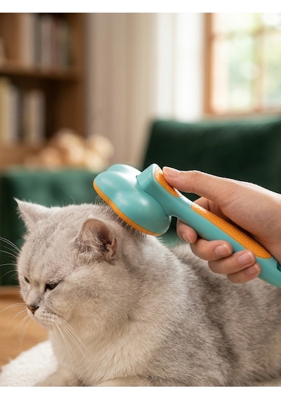 Basmalı Otomatik Temizlenen Kedi Köpek Tarağı - Masaj Etkili Evcil Hayvan Tüy Toplayıcı Fırça