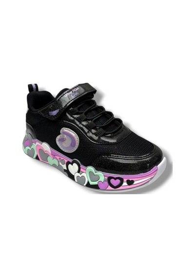 Deep Kids 025-26 Anorak Kalp Desenli Anatomik Cırtlı Kız Çocuk Sneaker Siyah Pembe Siyah