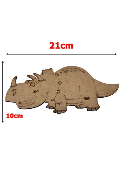 Ahşap Boyanabilir Dinozor Figürü Triceratops 21x10 Cm - 3mm Mdf Eğitici Boyama Seti 10 Adet