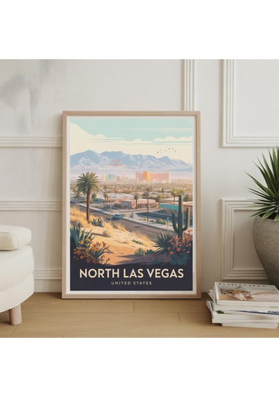 Kuzey Las Vegas Seyahat Posteri Vintage Tarzı Çöl Duvar Sanatı