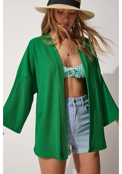 Trend Alisse Kadın Yeşil Bürümcük Kimono Ceket-düz Benetton Yeşili Yeşil