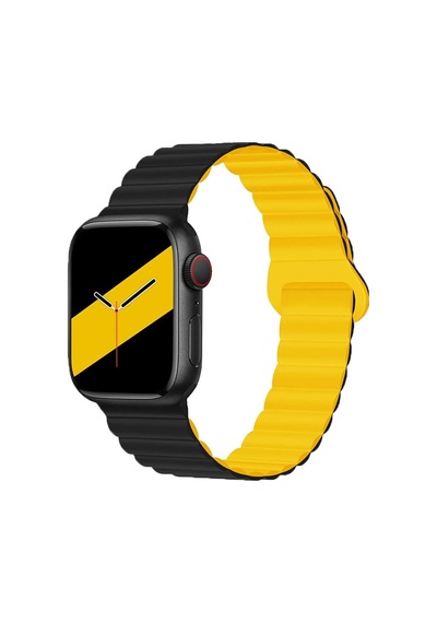E2m Apple Uyumlu  Watch 42-44-45-49mm Krd-06 Deri Bükme Çift Renkli Sarı Kordon