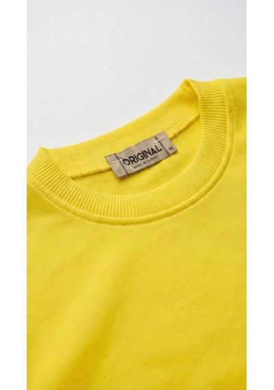 Unisex Düz Renk Bisiklet Yaka Basic Tişört Sari