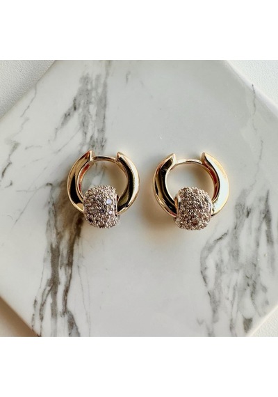 Yeni Sezon Halka Topu Taşlı Gold Küpe Gold - 600951503 Gold