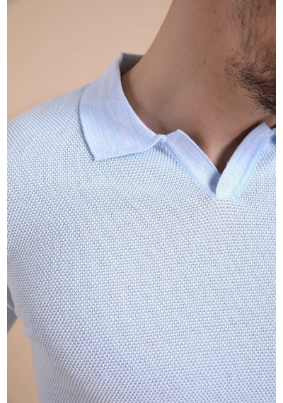 Ferraro A.Mavi/Beyaz Kuşgözü Desenli Polo Yaka Erkek Triko T-Shirt Mavi
