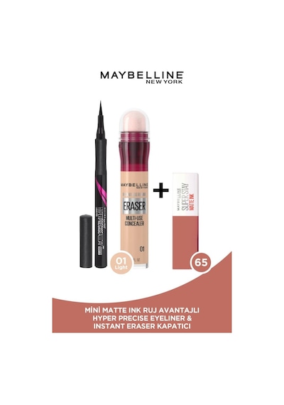 Instant Eraser Kapatıcı 01 Light+hyper Precise Eyeliner 701+mini Likit Mat Ruj 65seductress pktmyerkaspeyttmnst-8773 Diğer