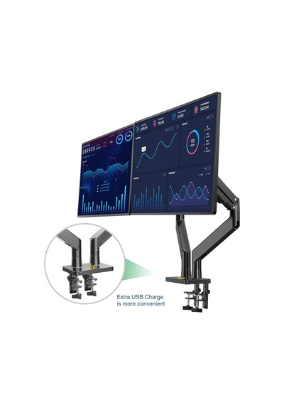 North Bayou Nb G32 Amortisörlü 22"-32" Profosyonel 2-15kg Çift Kol Monitör Standı Siyah