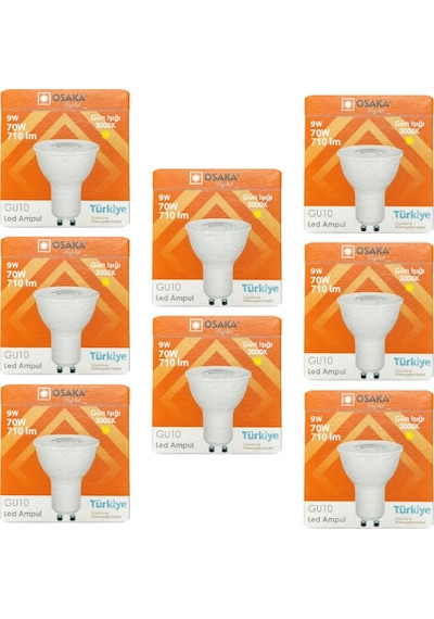 8 Adet Osaka 9w 70w Sarı Işık 3000k Gu10 Duylu Led Çanak Ampul