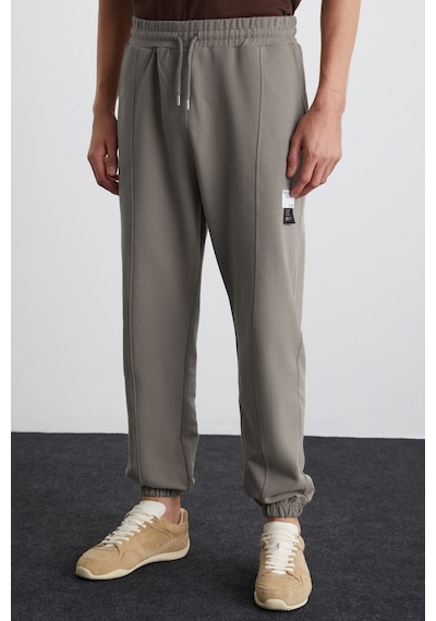 Grimelange Rowan Erkek Organik Pamuklu Relaxed Fit İçi Polarlı Süs Etiketli Jogger Gri Eşofman Altı Gri