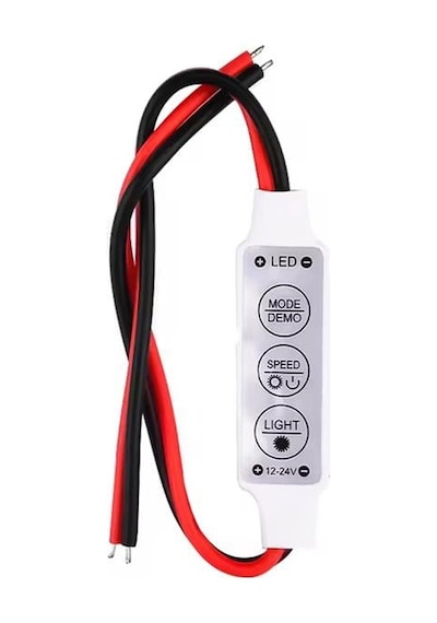 Powermaster 12-24 Volt Mini Üç Tuşlu Tek Renkli Led Kontrol Cihazı Kırmızı - Siyah Kablo