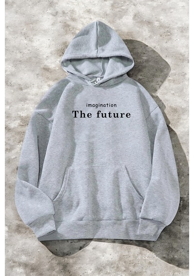 The Future Baskılı Oversize Sweatshirt Gri