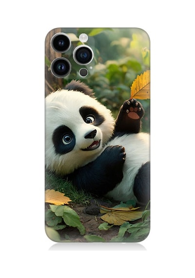 Apple Uyumlu iPhone 14 Pro  Panda Ve Yaprak Desenli Silikon Kılıf