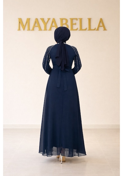 Mayabella İşlemeli Abiye Tesettür 20251311-mb3 Lacivert