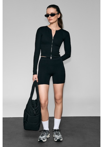 Grımelange Urban Beat Tullıa Kadın Önü Fermuarlı Baskılı Esnek Ve Yumuşak Kumaşlı Slim Fit Siyah Bluz Siyah