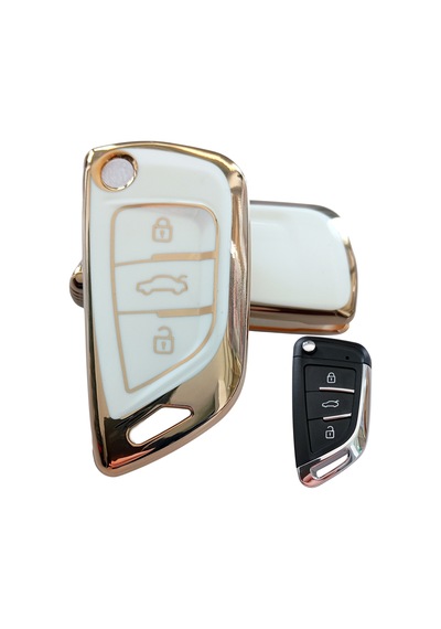 Bmw Tipli Kd Keydiy Nb29 Uyumlu Kumanda Anahtar Kılıfı Oto Anahtarlık Beyaz - Gold