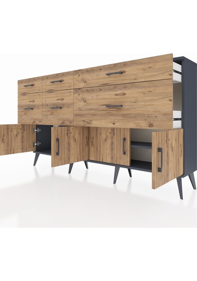 Arges Konsol Tek Raflı 6 Çekmeceli 4 Kapaklı 176x30x99 Antrasit-çam Atlas Çam - Antrasıt Arges Konsol Tek Raflı 6 Çekmeceli 4 Kapaklı 176x30x99 Antrasit-çam Atlas Çam - Antrasıt