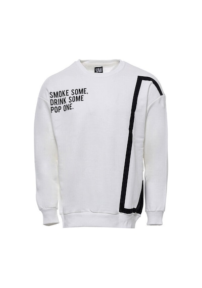 Wessi Beyaz Kadın Figürlü Bisiklet Yaka Sweatshirt Beyaz
