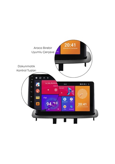 Renault Megane 3 Android Multimedya Sistemi 2010-2015 4gb Ram, 64gb Hafıza, Bluetooth, Carplay & Android Auto Kamera  9"