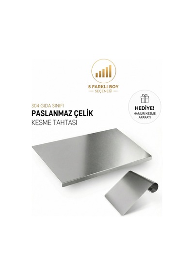 Gkd Üst Kalite Paslanmaz Çelik Mutfak Tezgah Koruyucu 50x60cm + Hamur Kesme Aparatı Set Gri