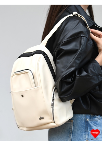 Jara Bag Freya Kadın Sırt Çantası Şık, Yumuşak Dokulu Ve 5 Bölmeli Krem