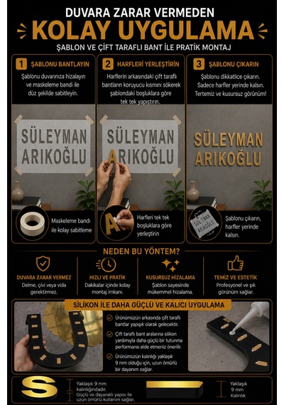 Alucor Kişiye Özel Aynalı Harf Tabela Gold / Gümüş Alucor Harf 20-50 Cm Hazır Şablonlu Kolay Montaj Ofis, İş Yeri Ve Kapı Tabelası Gümüş