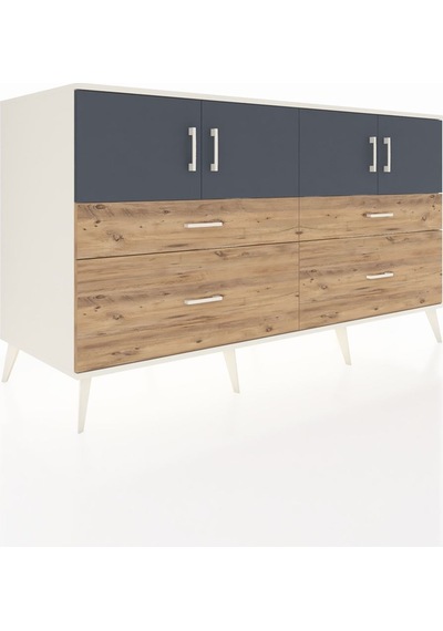 Kronos Konsol 2 Raflı 4 Çekmeceli 4 Kapaklı 176x59x99 Aytaşı-antr Aytaşı-antrasit/çam
