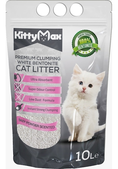 Kittymax Bebek Pudrası Kokulu İnce Topaklaşan Bentonit Kedi Kumu 10 L