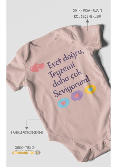 Morivokids Evet Doğru, Teyzemi Daha Çok Seviyorum Kısa Kollu Bebek Body %100 Pamuk Pastel Pembe