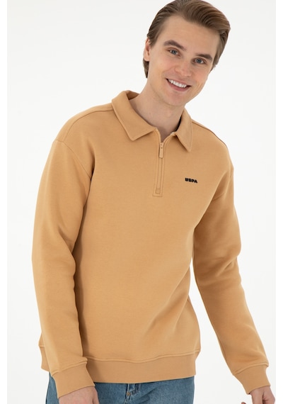 U.S. Polo Assn. Erkek Comfort Fit Yarım Fermuarlı Camel Basic Sweatshirt 50298265-VR015